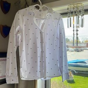 NWOT, twik, long sleeve wh/bk bee blouse, beautiful, crisp summer-wear 🐝 ♥️XL
